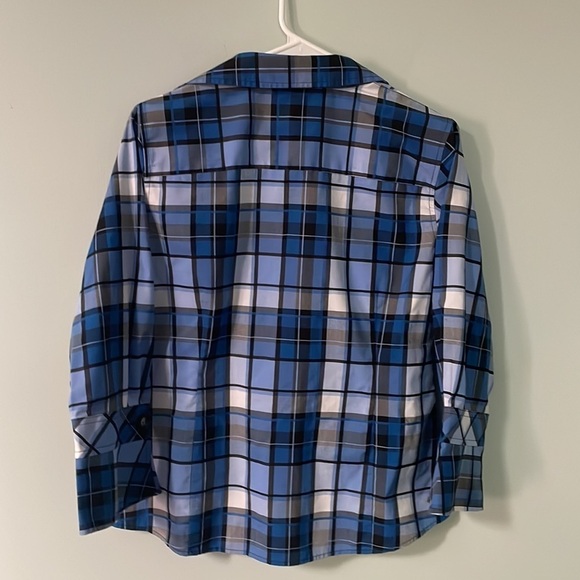 Pendleton button up plaid shirt with bell sleeves. Blue/black plaid. Sz 10P - Picture 5 of 7